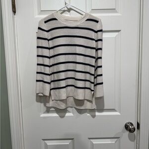 Black and Cream Striped Crew Neck Sweater